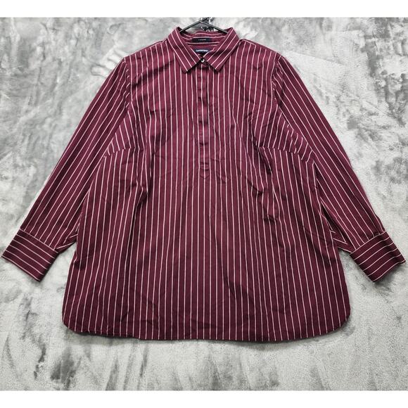 Lands' End Tops - Lands End Top Womens 22W Burgundy White Striped Popover No Iron Supima Cotton